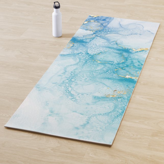 Aqua Blue Gold Watercolor Yoga Mat (In Situ)