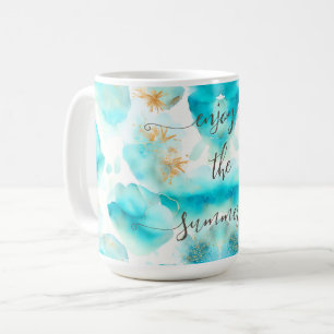 Aqua blue golden coffee mug