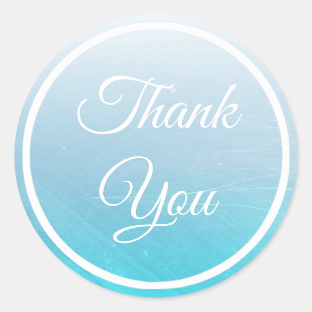 Aqua Blue Gradient and White Thank You stickers (Front)