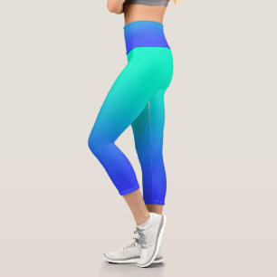 Aqua Blue Gradient Capri Leggings