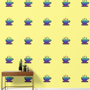 Aqua Blue Gradient Cup Of Java Yellow Kitchen Wallpaper