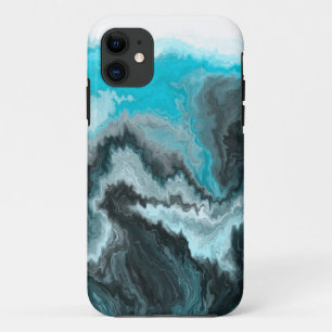 Aqua Blue Gray and Black Waves Abstract Modern Art Case-Mate iPhone Case