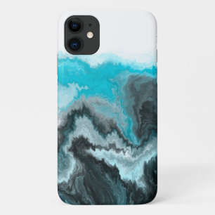 Aqua Blue Gray and Black Waves Abstract Modern Art Case-Mate iPhone Case