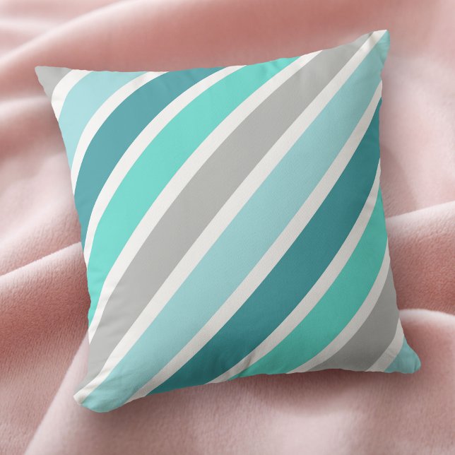Aqua Blue Gray White Giant Stripe Cushion (Creator Uploaded)