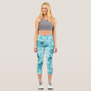 Aqua Blue Green Abstract Capri Leggings