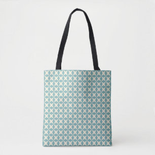 Aqua Blue Green and Cream Geometric Pattern Tote Bag