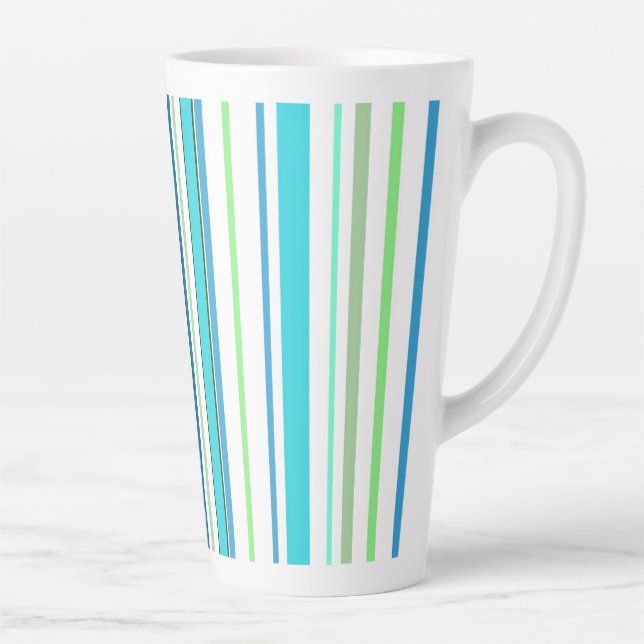 Aqua Blue Green Beach Colour Stripes Latte Mug (Right)
