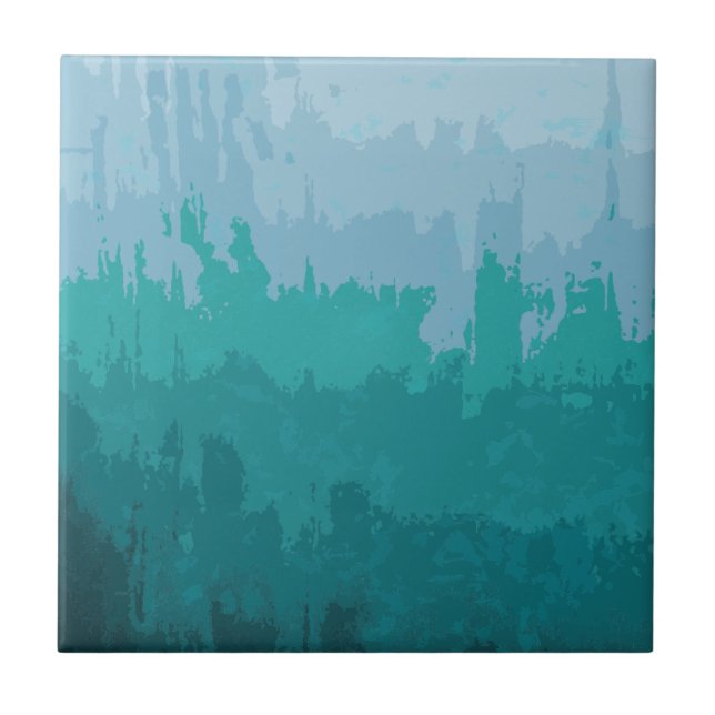 Aqua Blue Green Colour Mix Ombre Grunge Design Tile (Front)