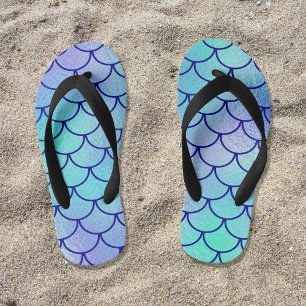 Aqua Blue Green Iridescent Mermaid Scales Kid's Jandals
