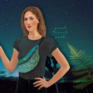 Aqua Blue Green Ombre Floral Pattern Bum Bags