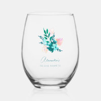 Aqua Blue Green Watercolor Floral Bridal Shower