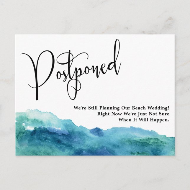 Aqua Blue Green Watercolor Postponed Wedding Postcard (Front)