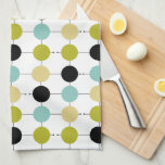 Aqua Blue Green Yellow Circles On Black Lines Tea Towel<br><div class="desc">This colourful mid century modern kitchen towel features aqua blue,  avocado green,  pale yellow,  and black circles on a black lined grid. Add that bit of fun to your kitchen decor!</div>