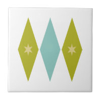 Aqua Blue Green Yellow Diamonds Stars Mid Century