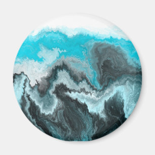 Aqua Blue Grey and Black Waves Abstract Modern Art Magnet