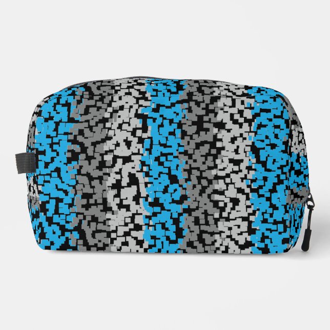 Aqua blue, grey black digital pixelated stripes dopp kit (Front)