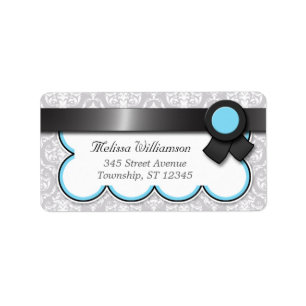 Aqua Blue & Grey Damask Address Labels