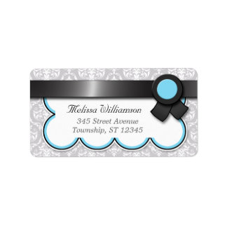 Aqua Blue & Grey Damask Address Labels