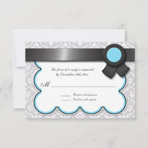 Aqua Blue & Grey Damask Wedding Reply / RSVP Cards