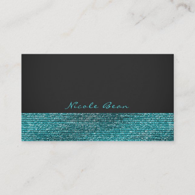 Aqua Blue & Grey Modern Glam Sequins Elegant Chic Business Card (Front)