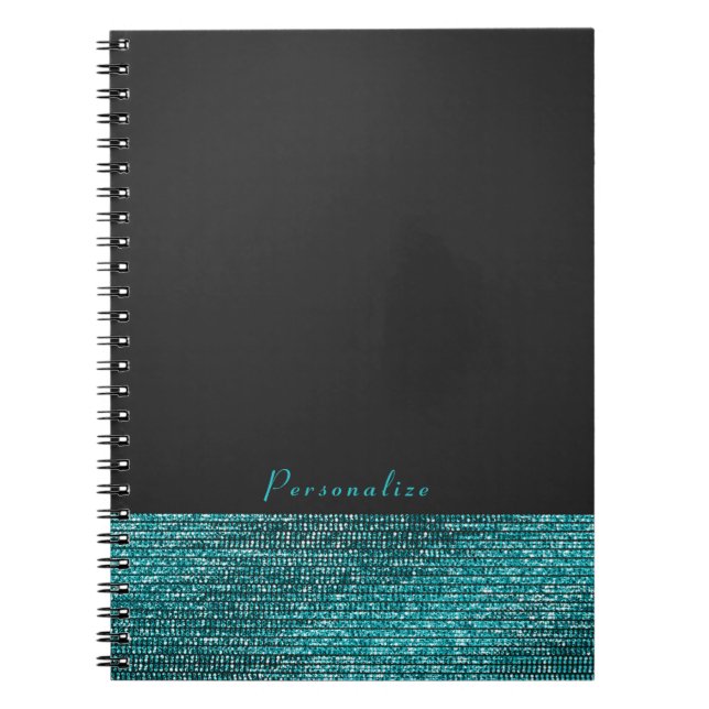 Aqua Blue & Grey Modern Glam Sequins Elegant Chic Spiral Notebook (Front)