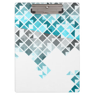 Aqua Blue, Grey & White Geometric Pattern Clipboard