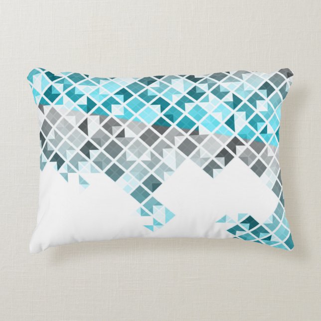 Aqua Blue, Grey & White Geometric Pattern Decorative Cushion (Front)