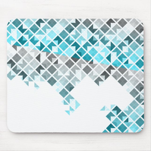 Aqua Blue, Grey & White Geometric Pattern Mouse Pad (Front)