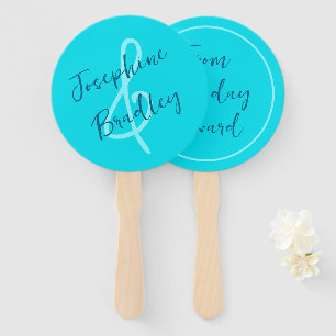 Aqua Blue Heart Shaped Wedding Fans