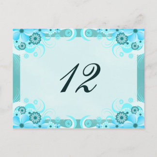 Aqua Blue Hibiscus Wedding Table Number Card