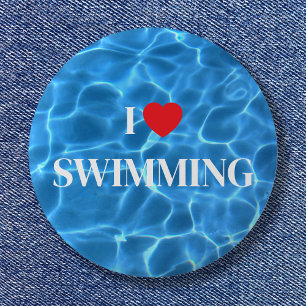Aqua Blue I Love Swimming Pool 6 Cm Round Badge