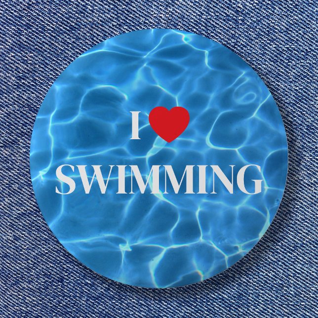 Aqua Blue I Love Swimming Pool 6 Cm Round Badge (Aqua Blue I Love Swimming Pool Button)