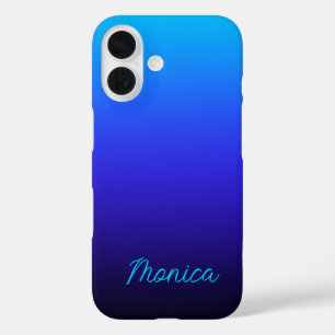 Aqua Blue Indigo and Black Ombre iPhone 16 Case