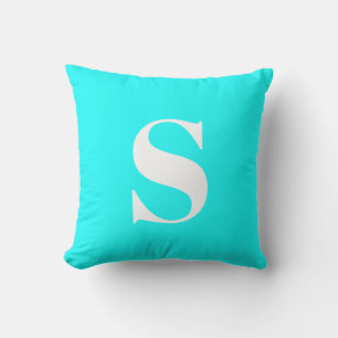 Aqua Blue Initial Monogrammed Outdoor Pillow