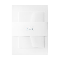 Aqua blue initials monogram invitation belly band