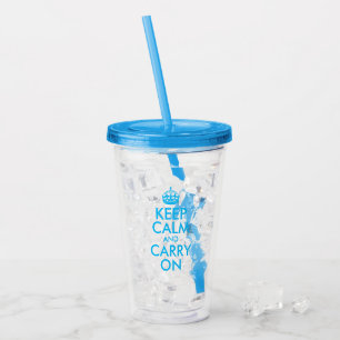 Aqua Blue Keep Calm and Carry On Acrylic Tumbler
