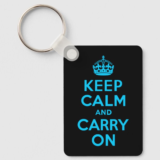 Aqua Blue Keep Calm and Carry On Key Ring (Front)