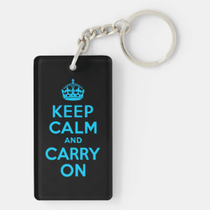 Aqua Blue Keep Calm and Carry On Key Ring