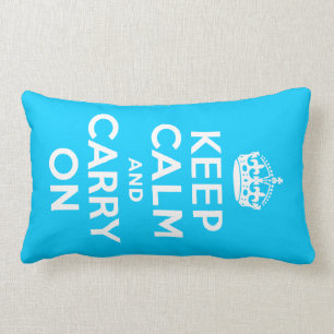 Aqua Blue Keep Calm and Carry On Lumbar Cushion