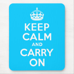 Aqua Blue Keep Calm and Carry On Mouse Pad