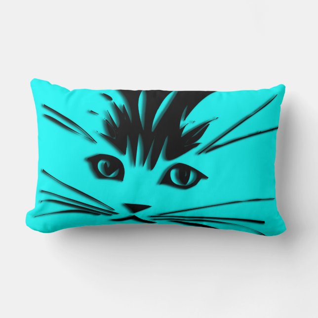 Aqua Blue Kitty Cat Face Lumbar Cushion (Front)
