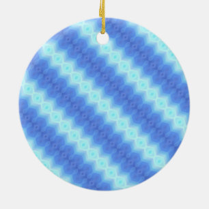 Aqua Blue Knit Crochet Stripe Texture Pattern Ceramic Tree Decoration