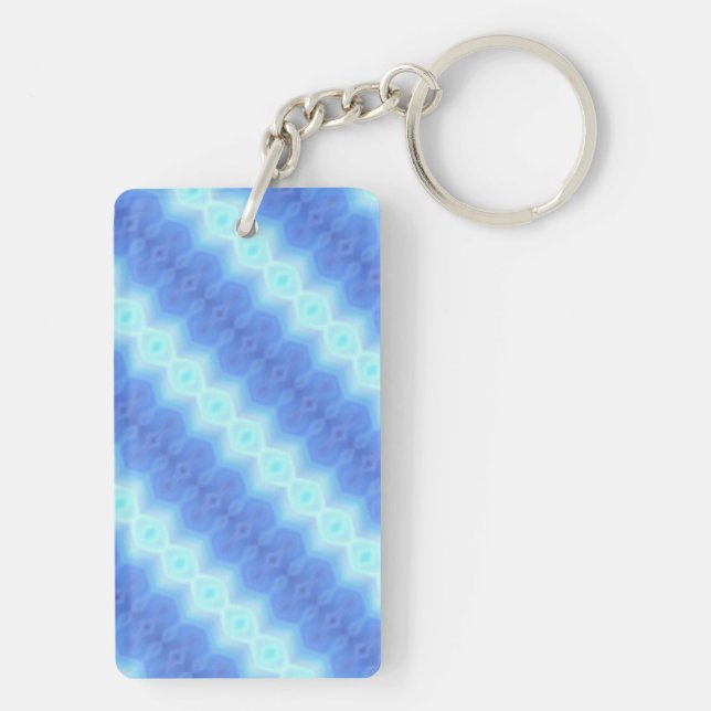 Aqua Blue Knit Crochet Stripe Texture Pattern Key Ring (Back)