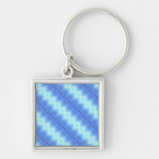 Aqua Blue Knit Crochet Stripe Texture Pattern Key Ring (Front)