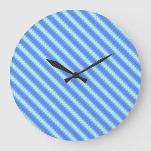 Aqua Blue Knit Crochet Stripe Texture Pattern Large Clock