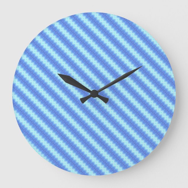 Aqua Blue Knit Crochet Stripe Texture Pattern Large Clock (Front)