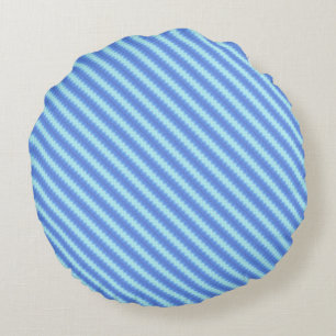 Aqua Blue Knit Crochet Stripe Texture Pattern Round Cushion