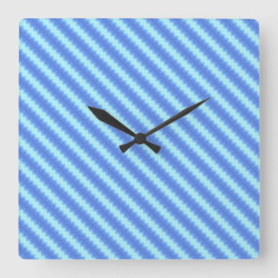 Aqua Blue Knit Crochet Stripe Texture Pattern Square Wall Clock