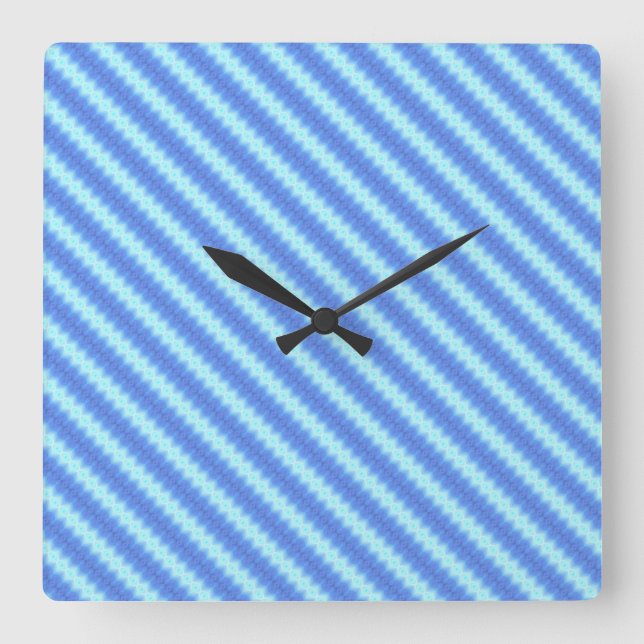Aqua Blue Knit Crochet Stripe Texture Pattern Square Wall Clock (Front)