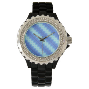 Aqua Blue Knit Crochet Stripe Texture Pattern Watch